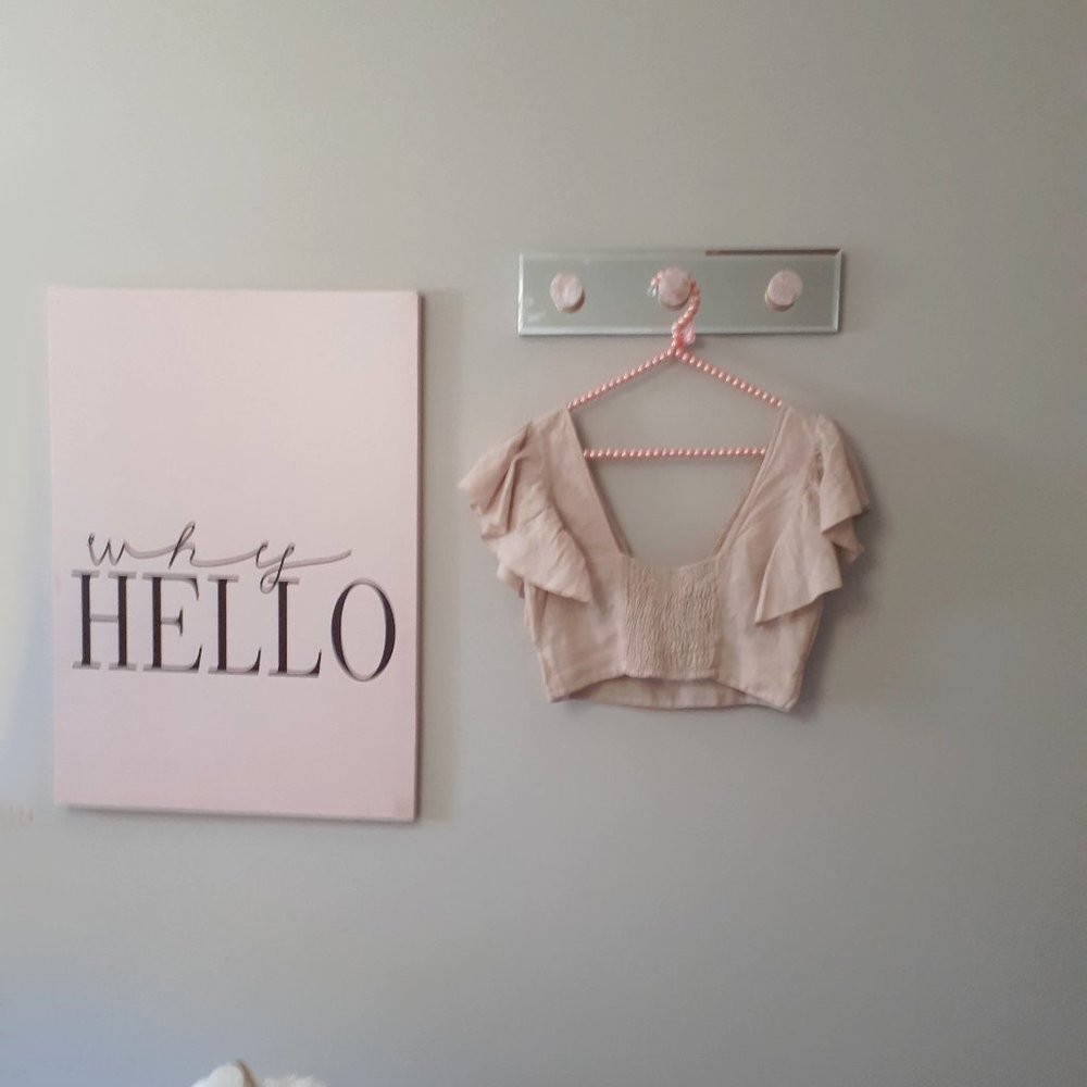 ☀️Zara nude linen plunge neckline crop top w/ floral mesh-like embroidery, M - Picture 7 of 11